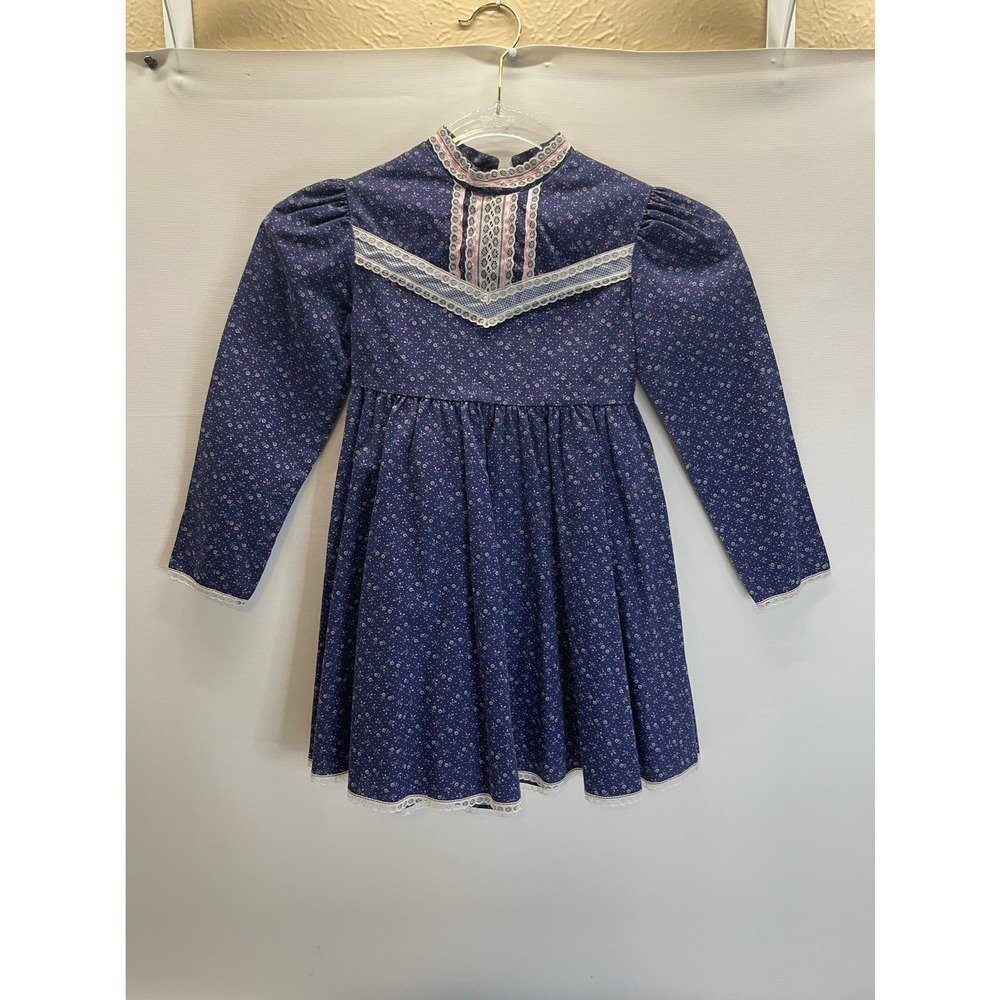 Vintage 1980s Cinderella Girls Size 6 Blue Party Dress Floral Frilly Girly